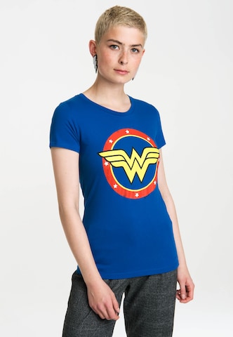 LOGOSHIRT Shirt 'Wonder Woman - Logo Circle' in Blauw: voorkant