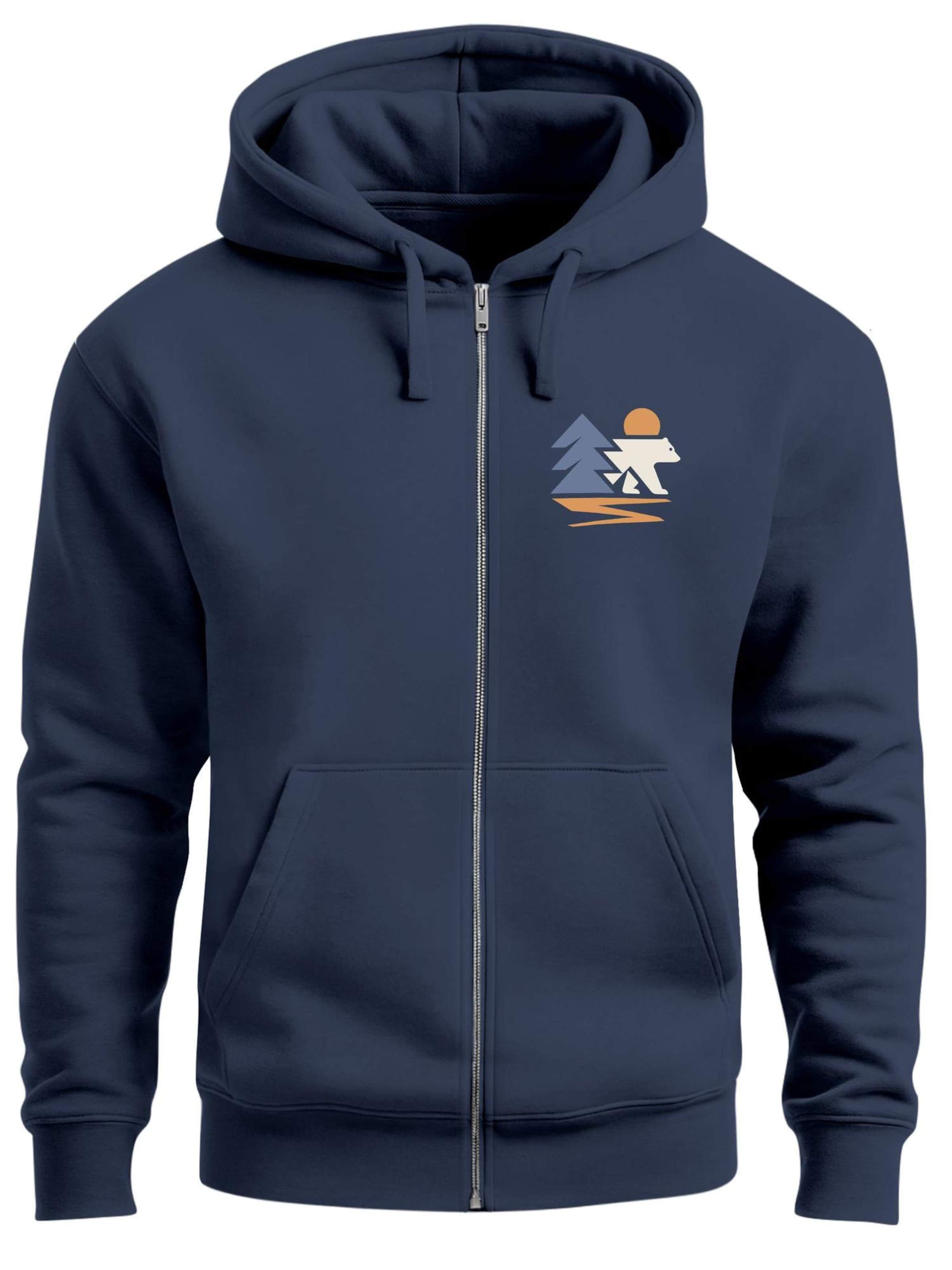 Neverless Zip-Up Hoodie 'Bär Wald' in Blue: front
