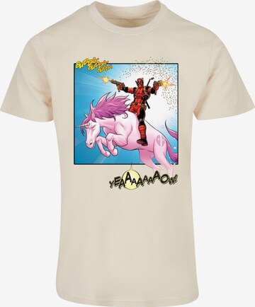 ABSOLUTE CULT T-Shirt 'Deadpool - Unicorn Battle' in Beige: predná strana