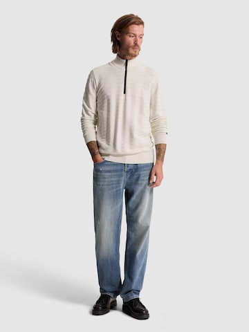 CAST IRON Sweater 'Pullover with half-zip and allover texture' in Beige