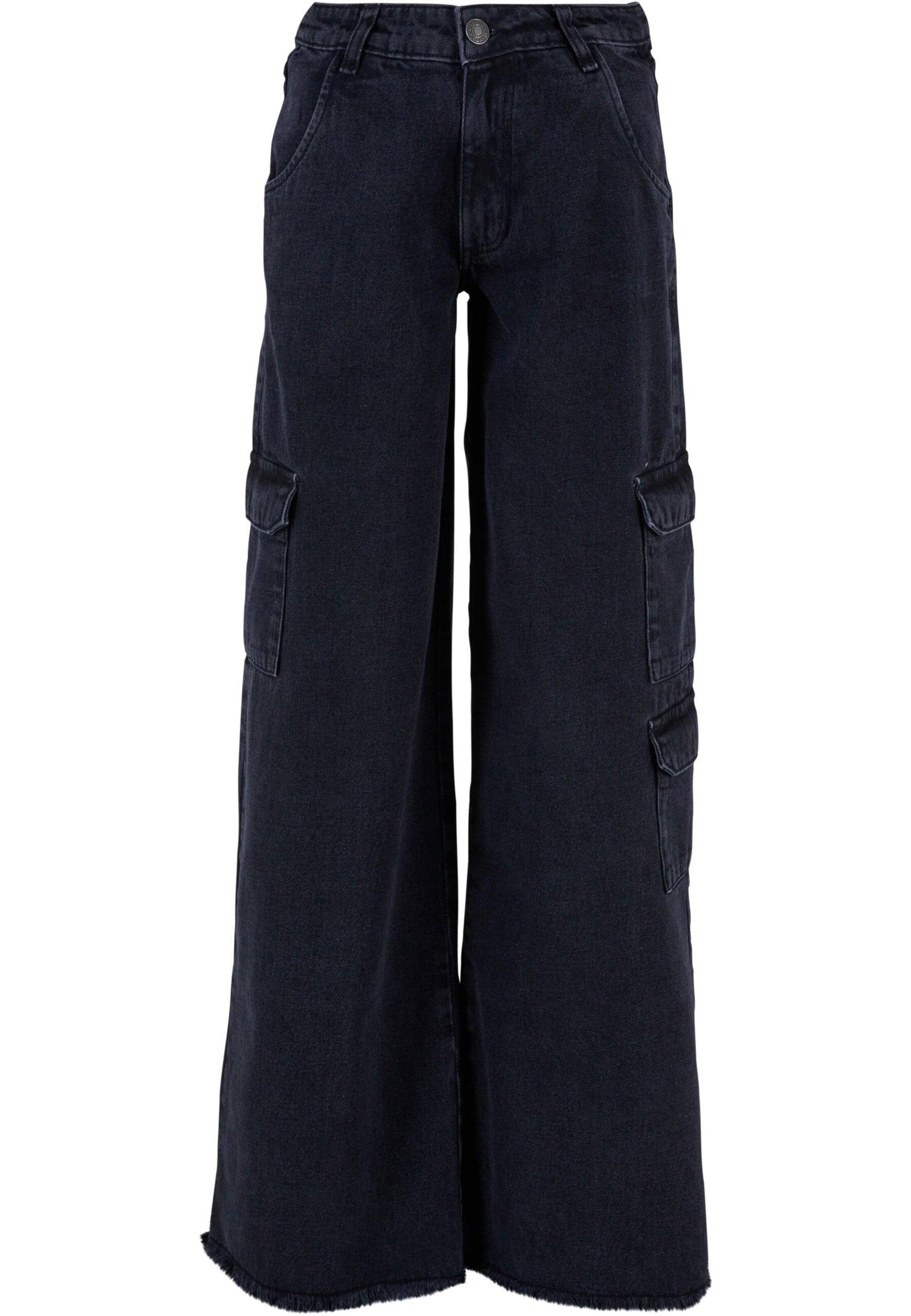 Urban Classics Wide leg Cargo jeans in Black: front