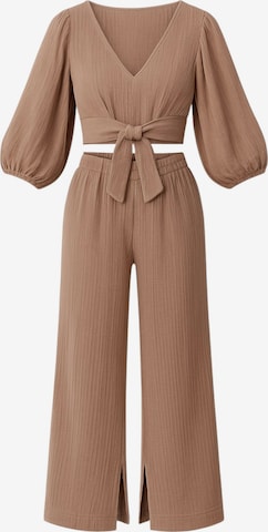 WENOR Hausanzug 'FLOWSET' in Beige: Vorderseite