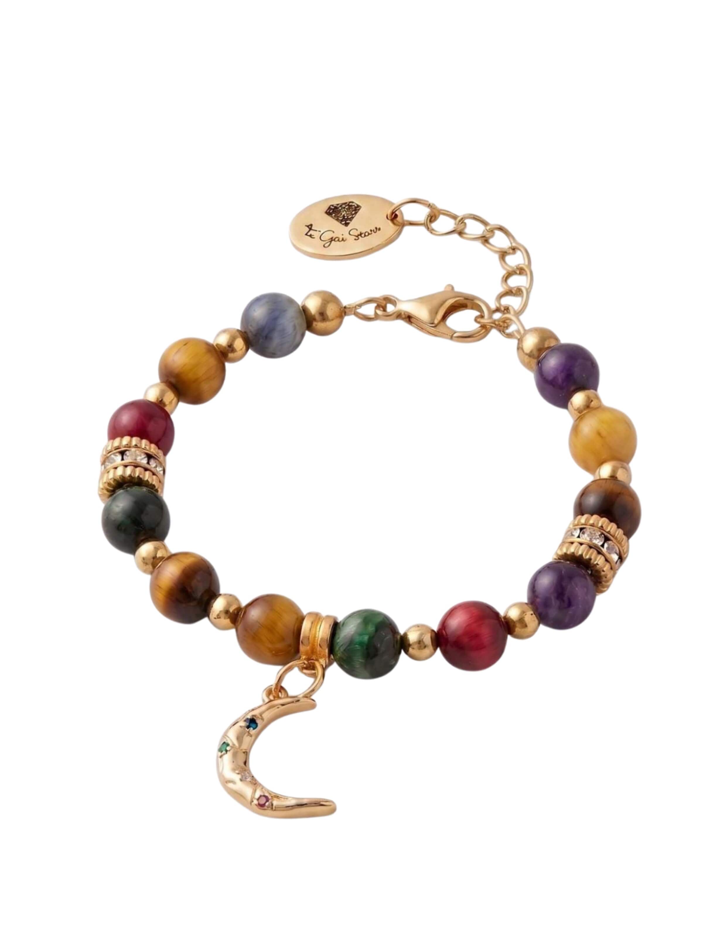 Braccialetto 'Colourful Tiger Eye Bracelet with Moon Element' di THE GEM STORIES JEWELRY in colori misti: frontale