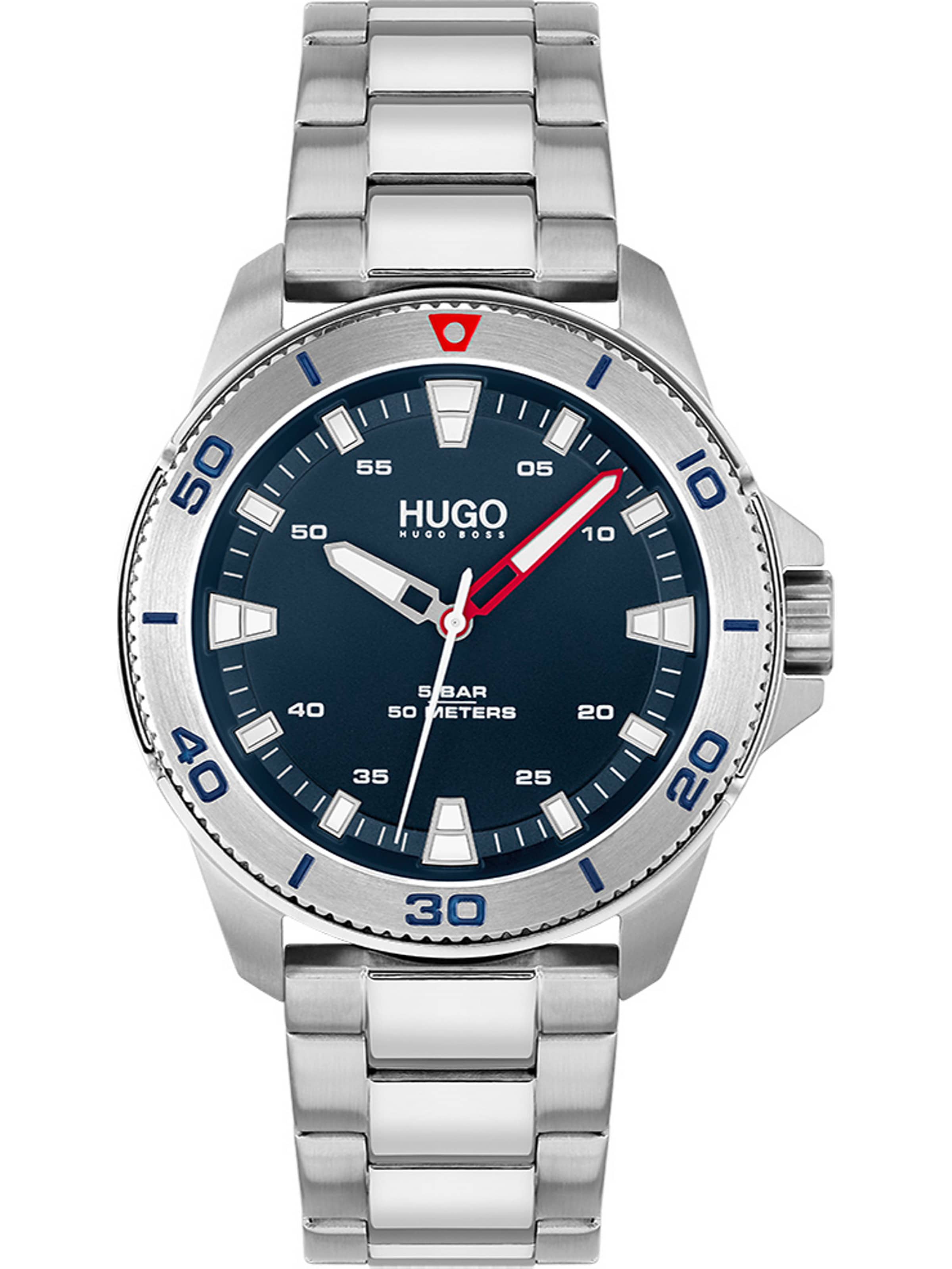 HUGO Αναλογικό ρολόι σε ασημί: μπροστά