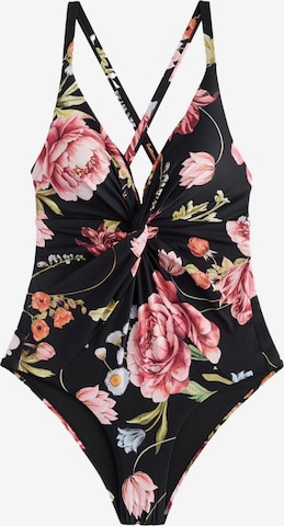 NextTrokutasti Jednodijelni kupaći kostim - crna boja: prednji dio