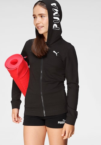 PUMA Athletic Zip-Up Hoodie in Black: front