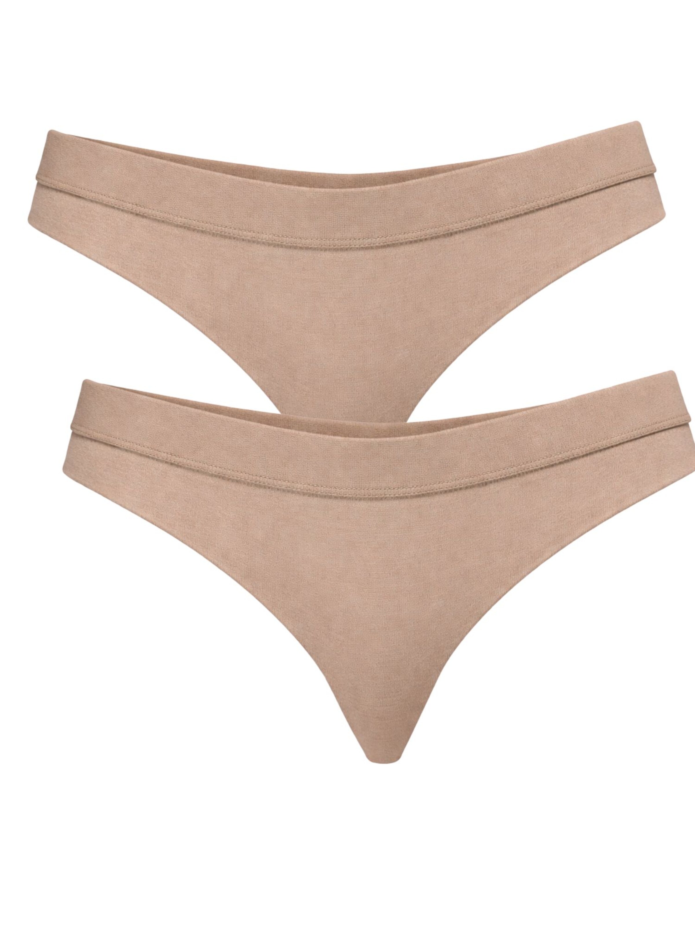 Albero Natur Thong '2er Pack Damen Bio Baumwoll String High Waist' in Brown: front