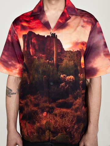 MAD TIGERS Comfort fit Button Up Shirt 'CALI DESERT BOWLING' in Orange