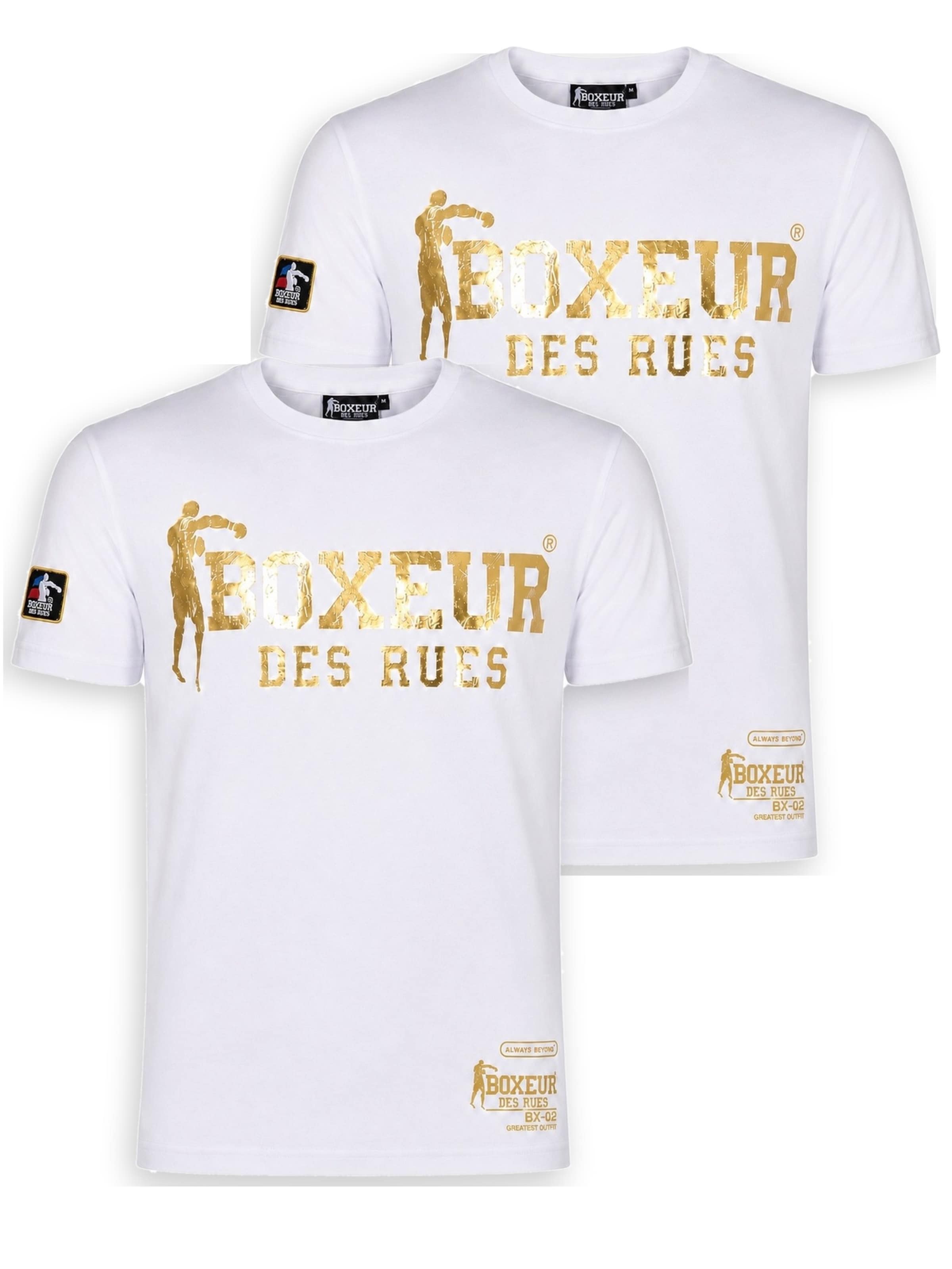 Boxeur des Rues - Camiseta 'Herren T-Shirt 2er-Pack Boxeur des Rues Slim Fit: 2 x Weiß, Goldenes Logo' en blanco: frente