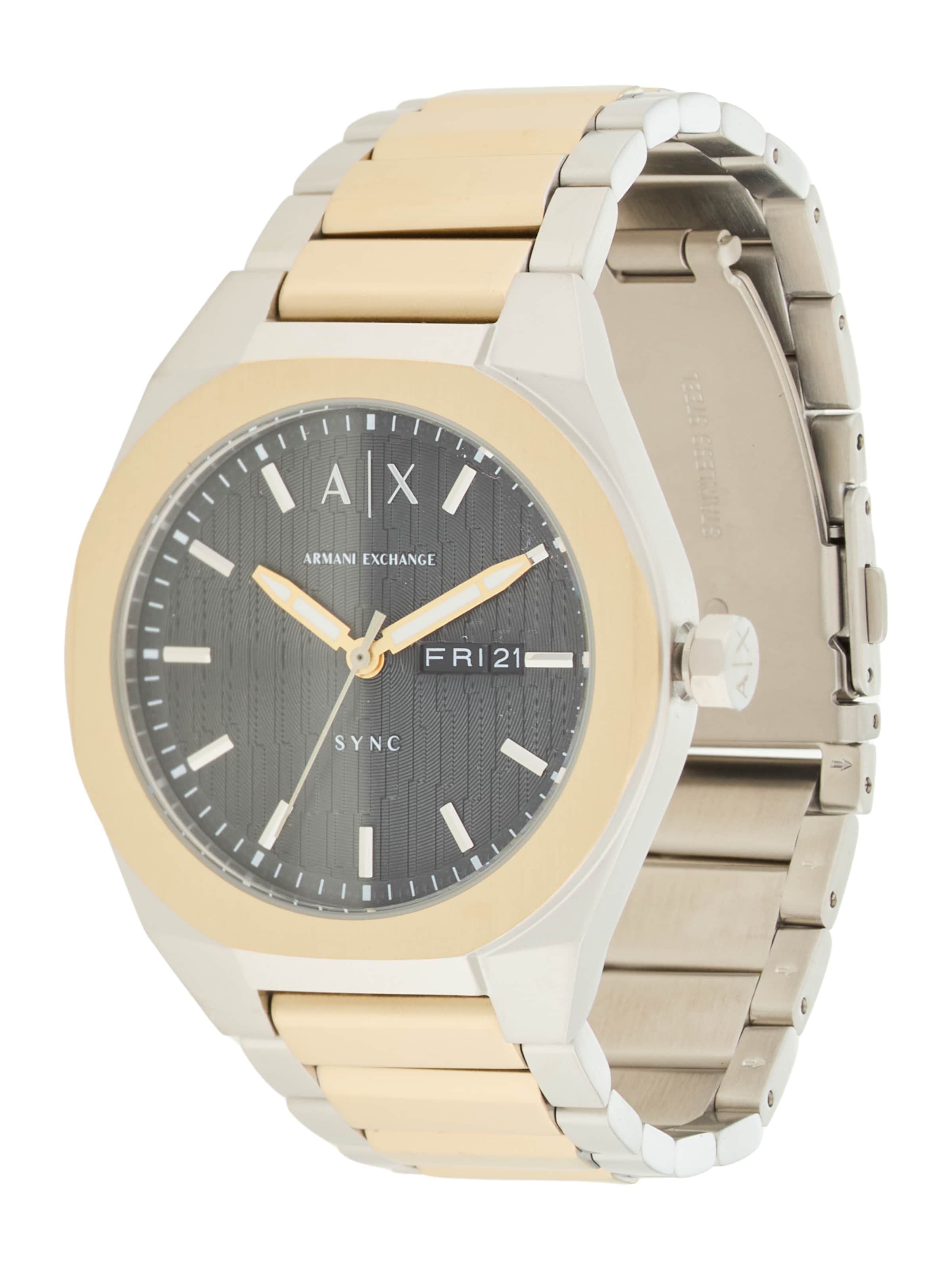 ARMANI EXCHANGE Analogais pulkstenis 'Sync' pieejams One Size, krāsa - Zelts / melns / Sudrabs, Preces skats