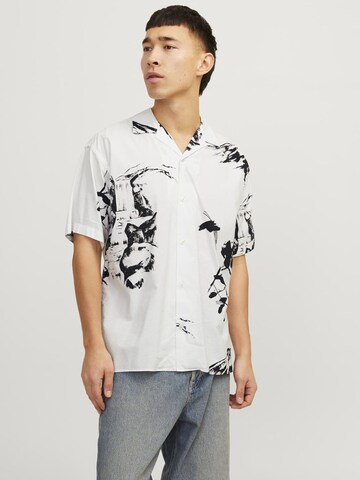 JACK & JONES Comfort fit Button Up Shirt 'Palma Resort' in White: front