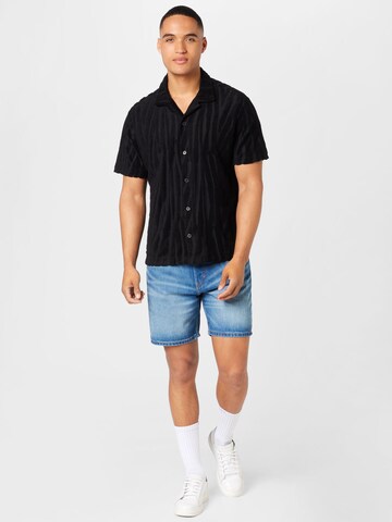 WEEKDAY Comfort fit Button Up Shirt in Black