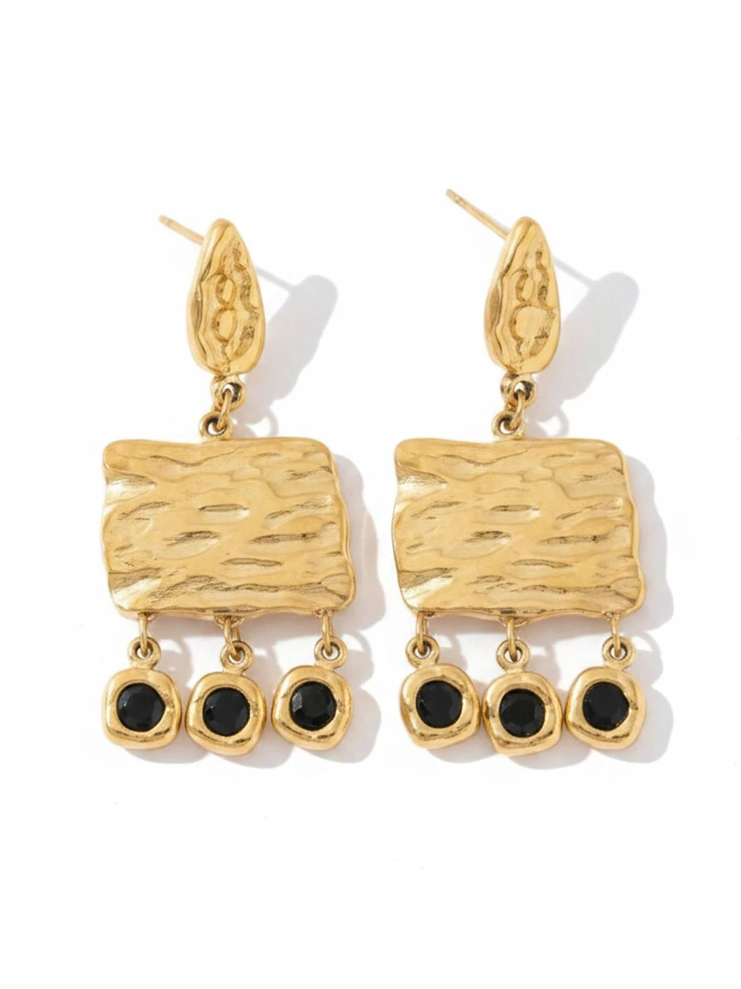 Boucles d'oreilles 'Mosaico nero' ETNÉE en or : devant