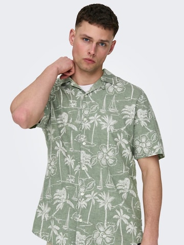 Only & Sons Regular fit Button Up Shirt 'Caiden' in Green