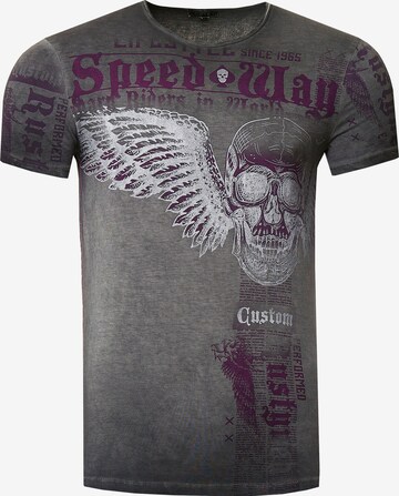 Rusty Neal T-Shirt mit 'Flying Skull' Front Print in Grau: predná strana