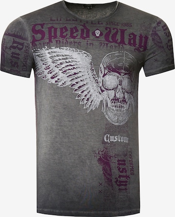 Rusty Neal T-Shirt mit 'Flying Skull' Front Print in Grau: predná strana