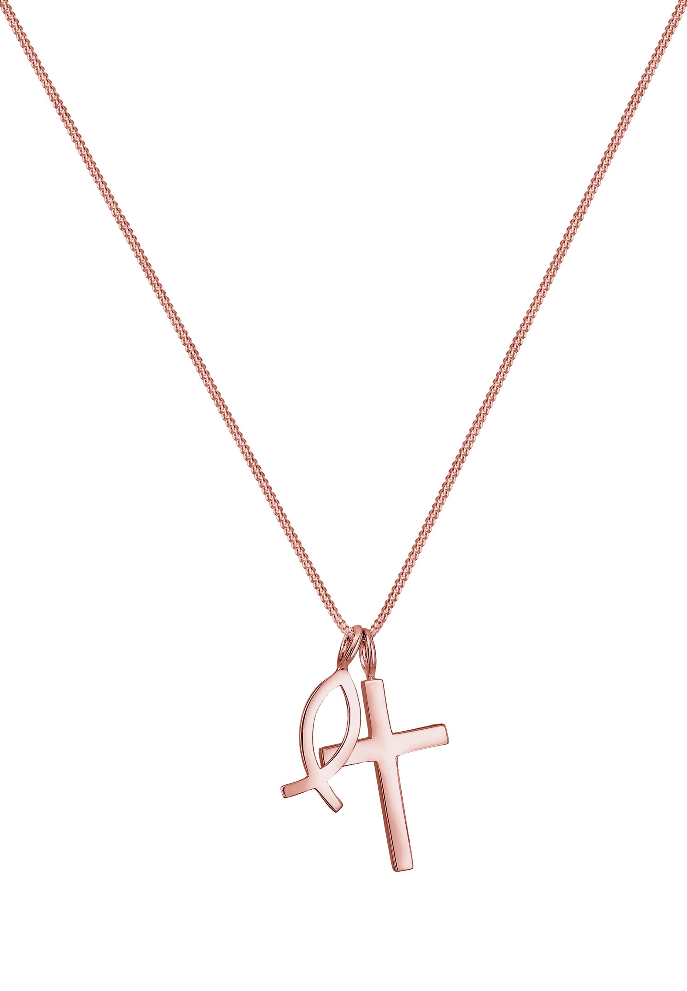 ELLI Kette ' Fisch, Kreuz' in Gold