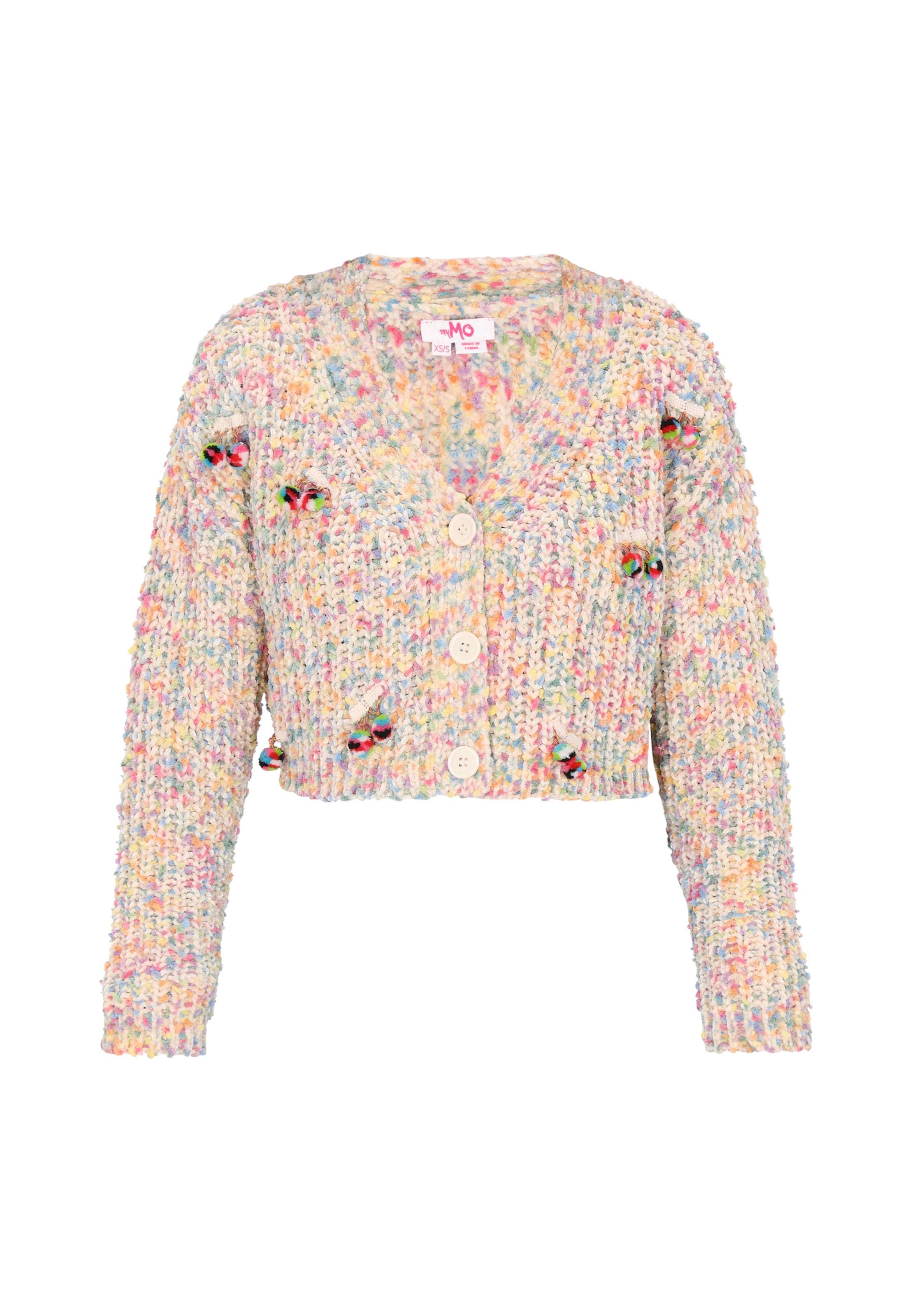 MYMO Υπερμεγέθη πλεκτή ζακέτα 'Young Fashion' σε λευκό: μπροστά