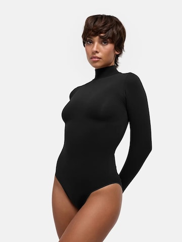 cfab Formujúce body 'Clean Longsleeve Turtleneck Sculpting Bodysuit with Slip' - Čierna