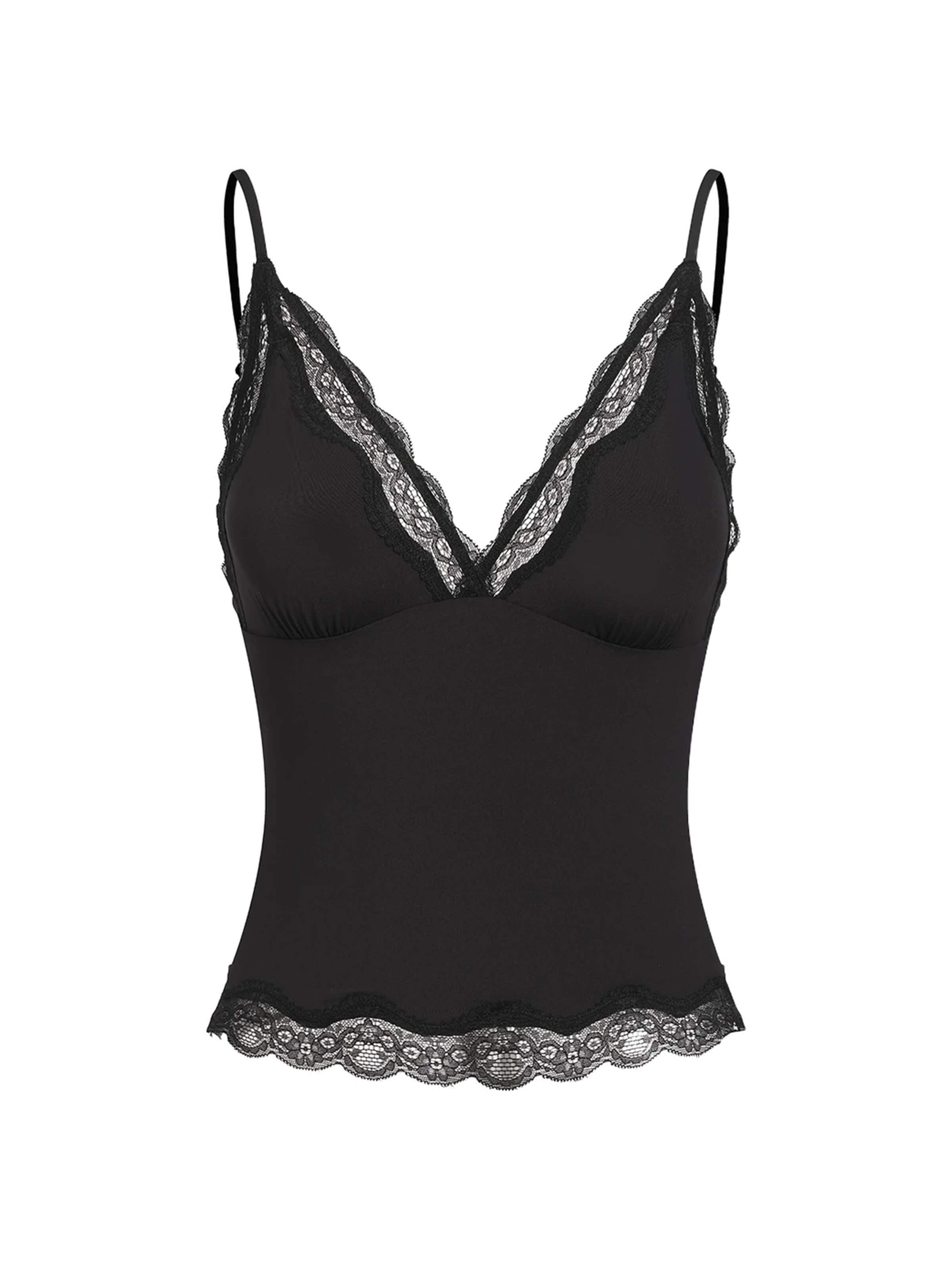 cfab Top 'Deep Neck Lace Top' in Zwart: voorkant