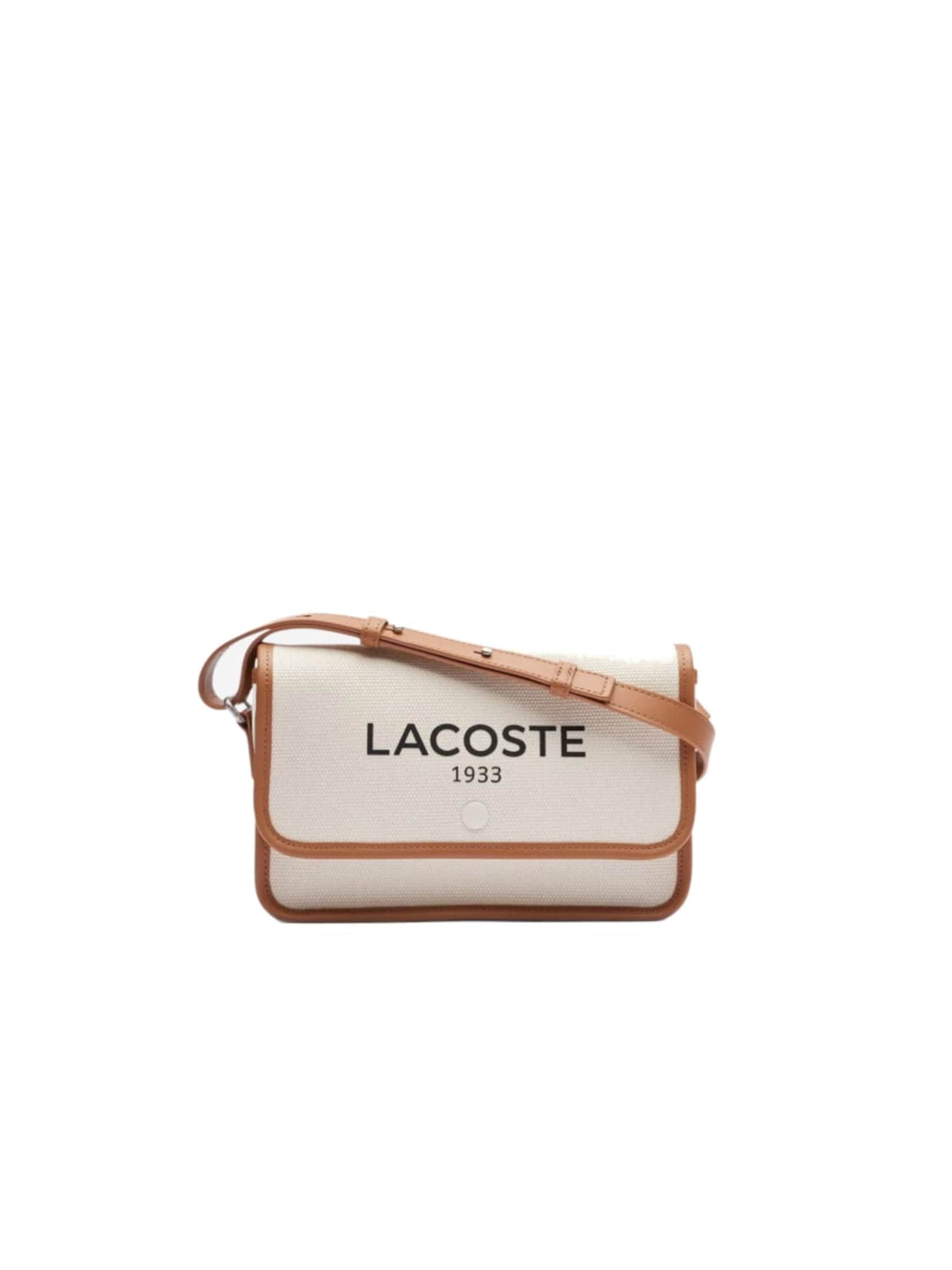 LACOSTE Skuldertaske 'Lacoste Sac Bandoulière Heritage Canvas Natural Tan' i hvid: forside