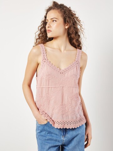Apricot Floral Embroidery Crochet Cotton Top ' ' in Pink: Vorderseite
