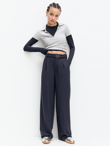 Pull&Bear Wide leg Bandplooibroek in Blauw