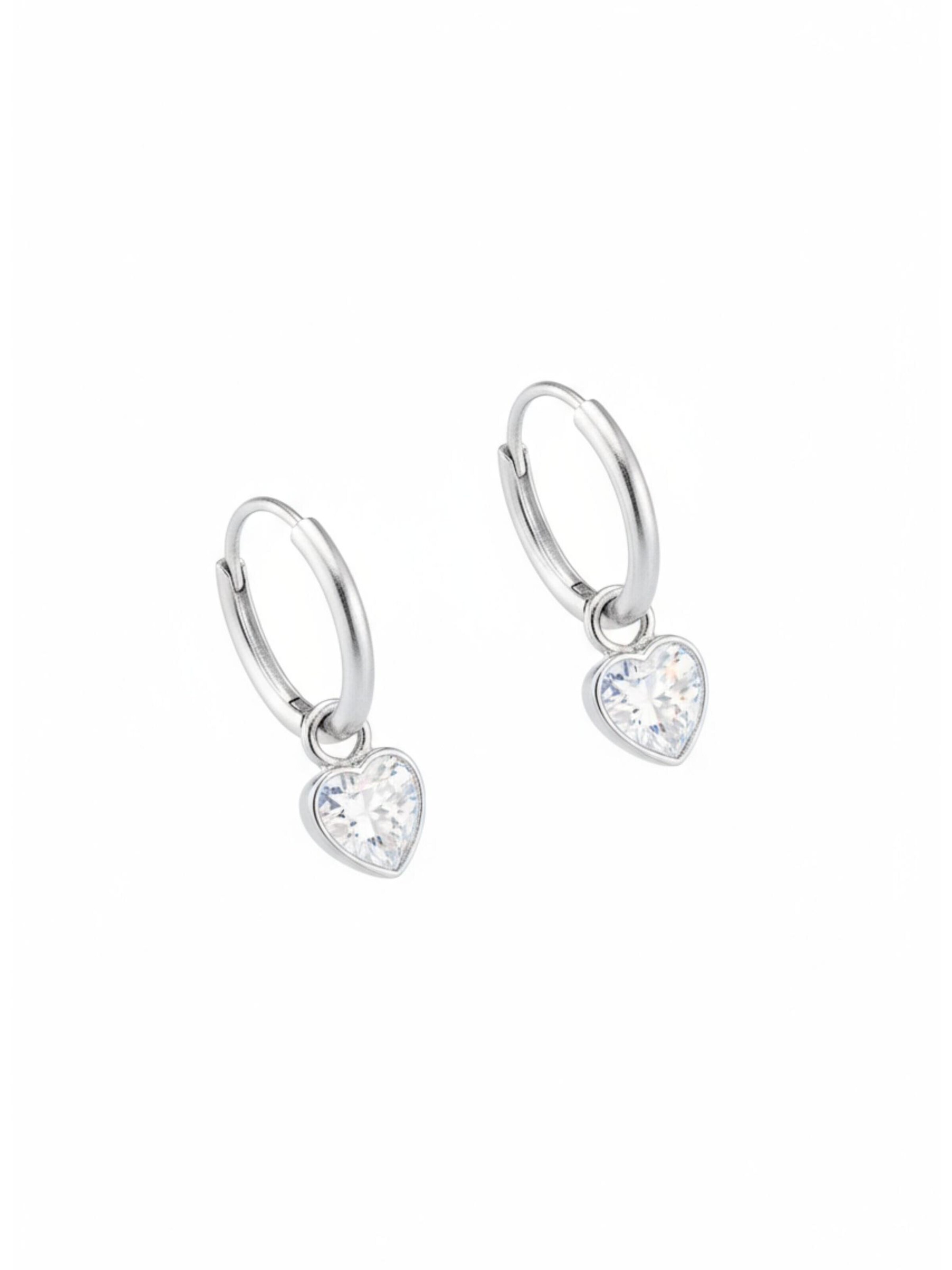 Boucles d'oreilles 'Silberne Creolen mit Hängendem Herz und Zirkonia' Maxte en argent