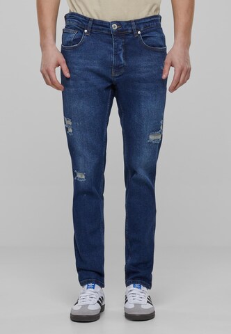 2Y Premium Tapered Jeans in Blauw: voorkant