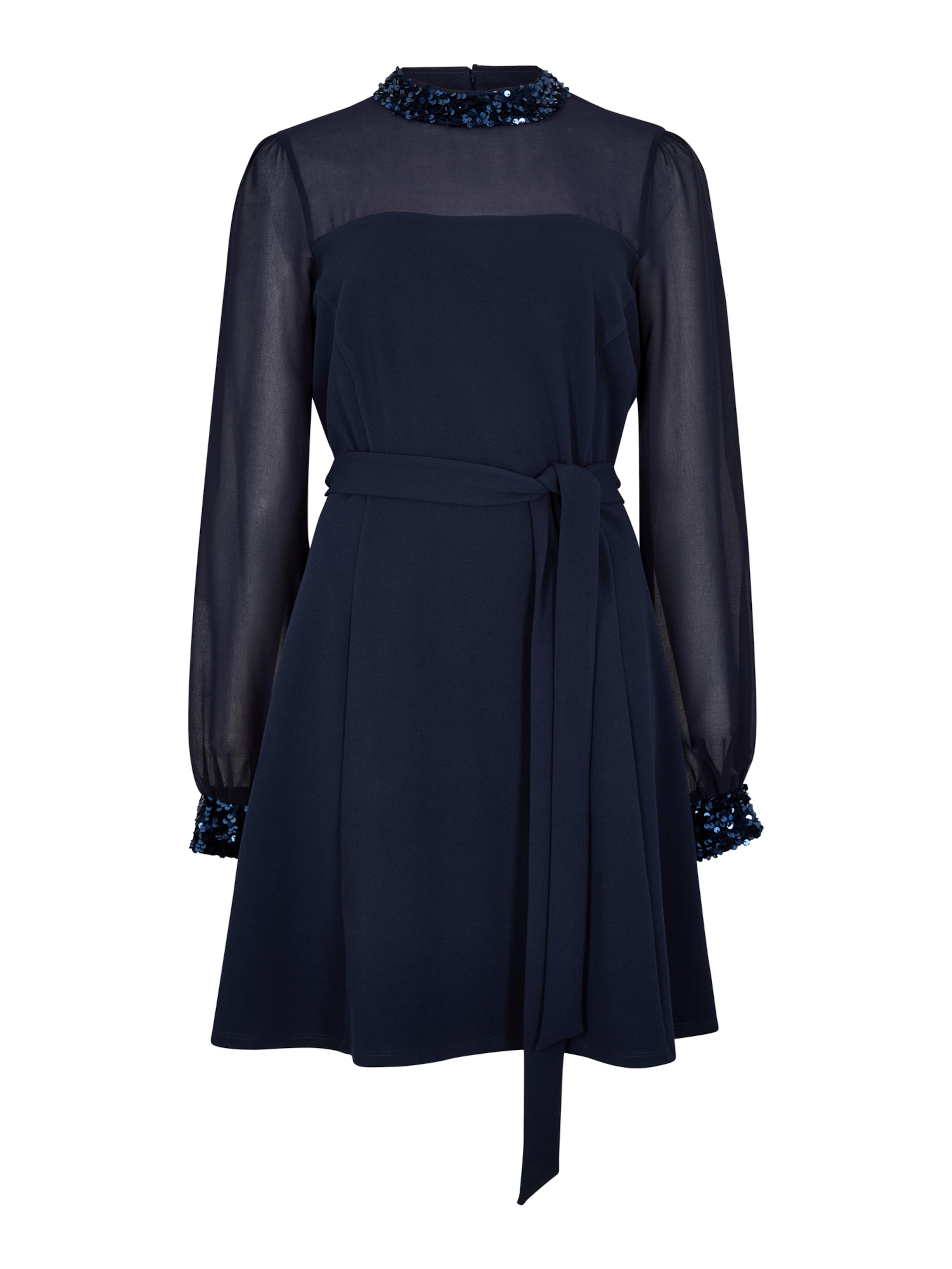 Apricot Sequin Trim Belted Mini Dress ' ' in Blau: Vorderseite