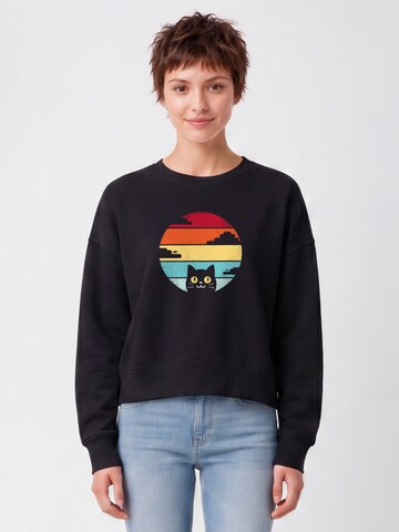 Watapparel Sweatshirt 'Retro Sunset Cat' in Schwarz: Vorderseite