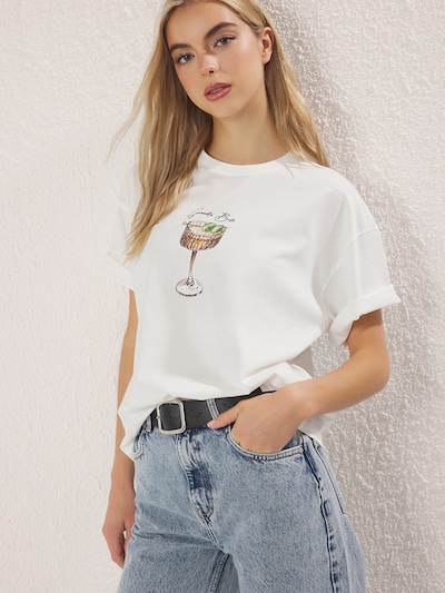 Trendyol T-Shirt in ecru / karamell / grün, Produktansicht