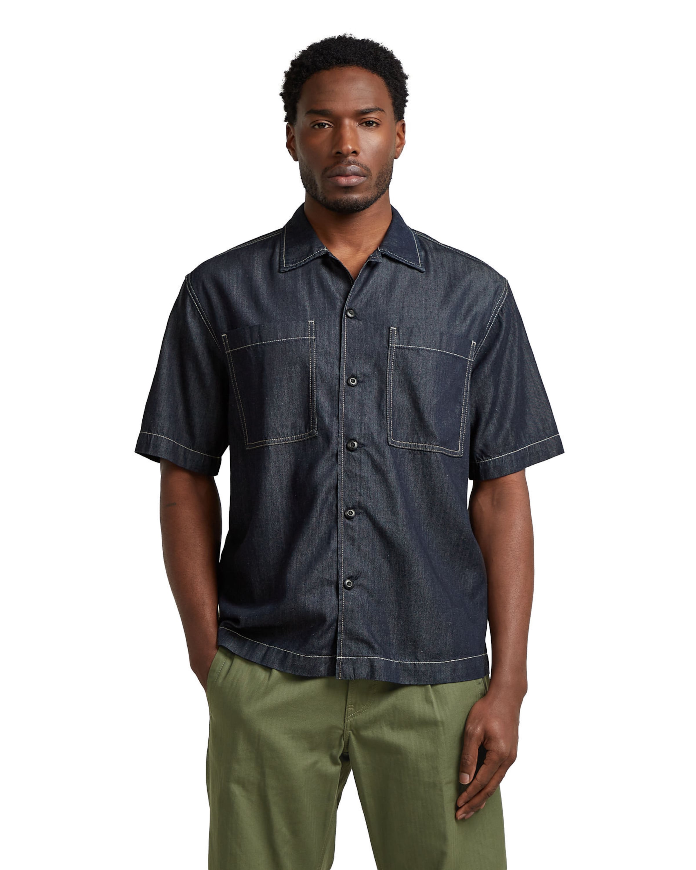G-STAR Regular Fit Shirt - 'Bowling 2-Pocket Shirt' in Blau: Vorderseite