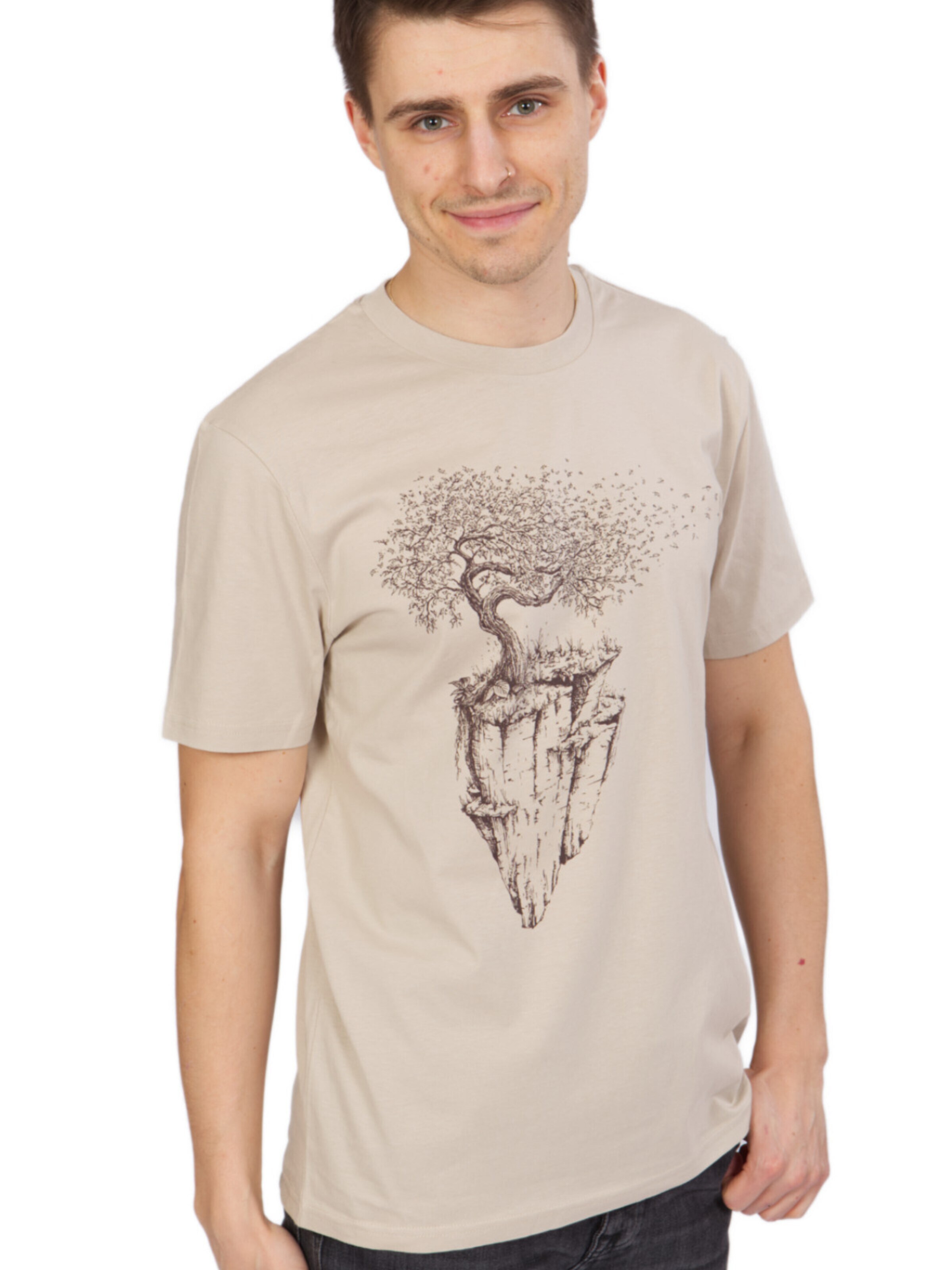Life-Tree Shirt 'Organic Fairwear Maple Island' in Beige: front