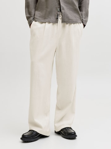 JACK & JONES Wide leg Bandplooibroek in Wit: voorkant