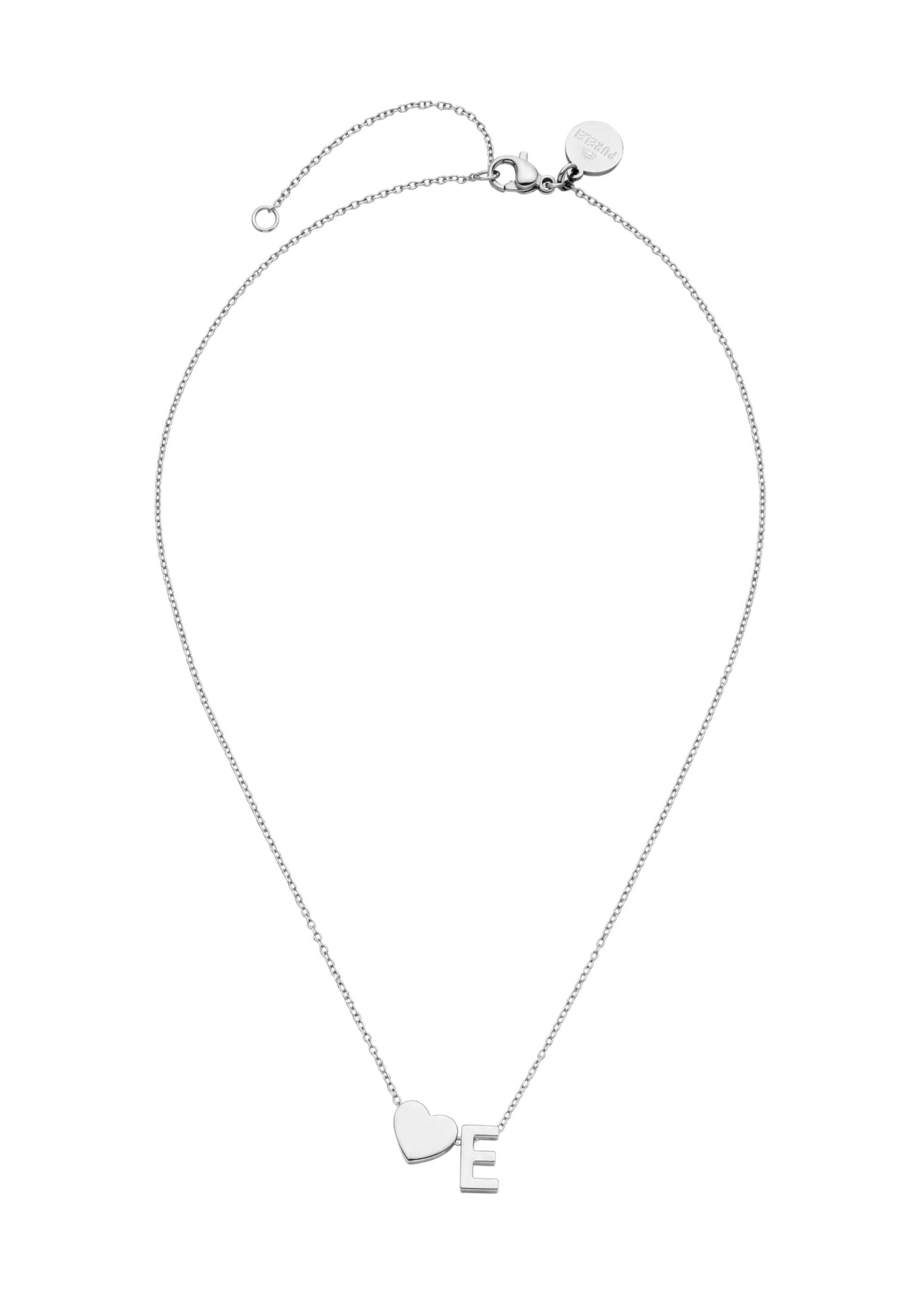 PURELEI - Cadena 'Letter Heart E' en plata: frente