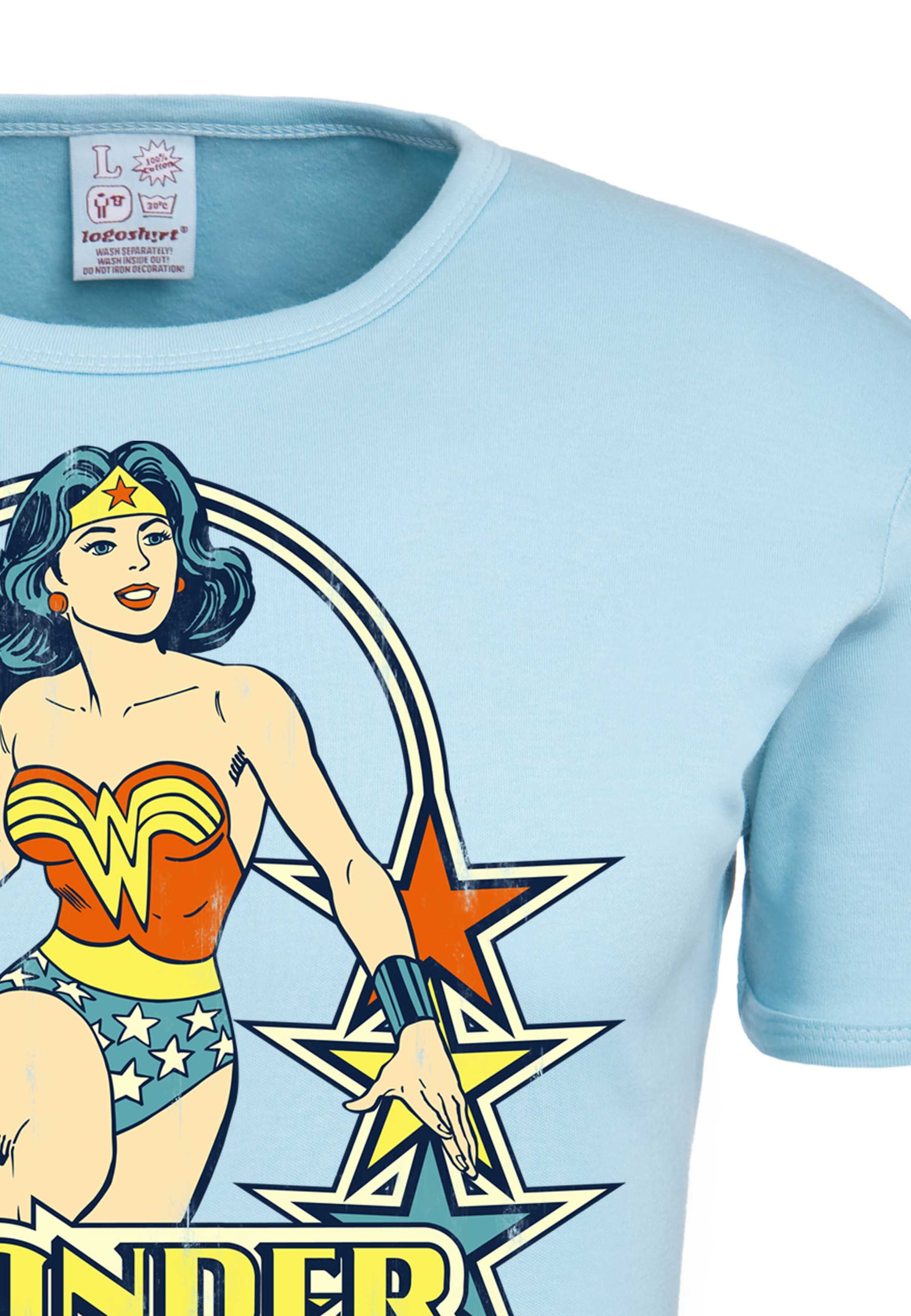 LOGOSHIRT T-Shirt 'Wonder Woman – Stars' in Blau