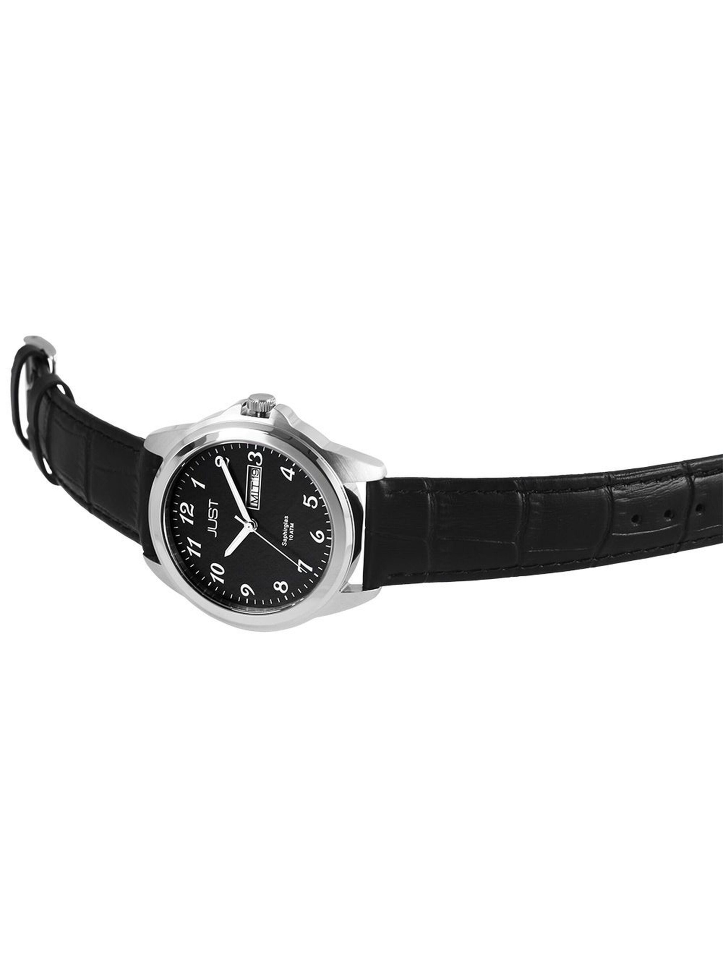 JUST Analog Watch 'Garrick, silberfarbig, Datumsanzeige' in Black