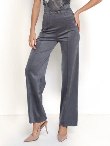 JIORO Wide leg Broek 'HIGH WAIST WIDE LEG PANTS IN GREY SUEDE - ESSENTIALS' in Grijs