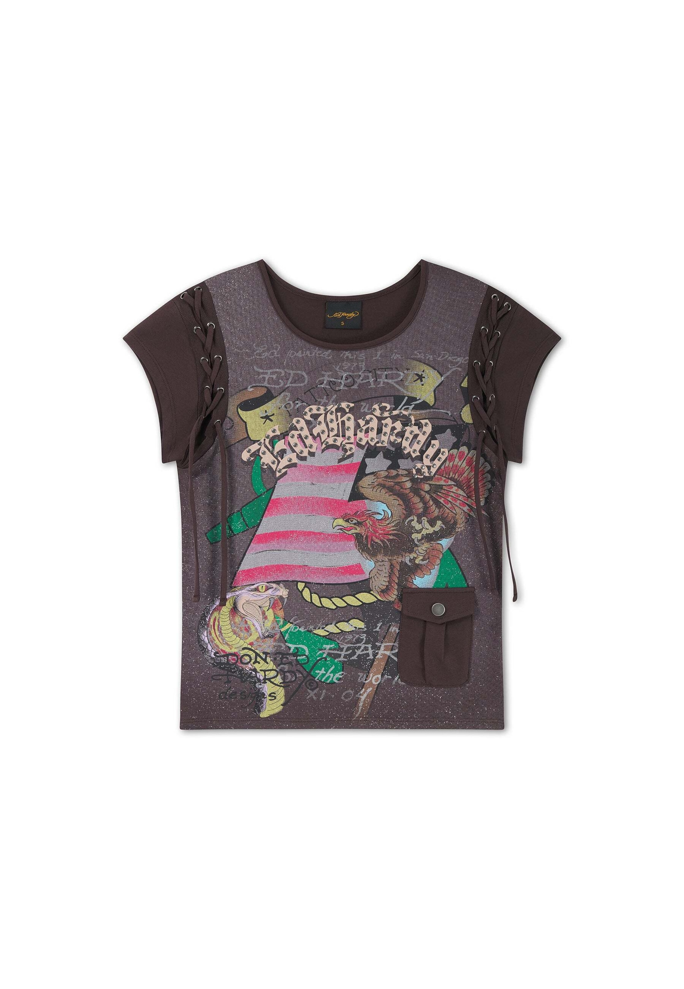 Ed Hardy - Camiseta en marrón: frente