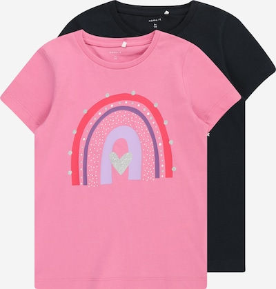 NAME IT T-Shirt 'BEATE' in lila / pink / schwarz / silber, Produktansicht