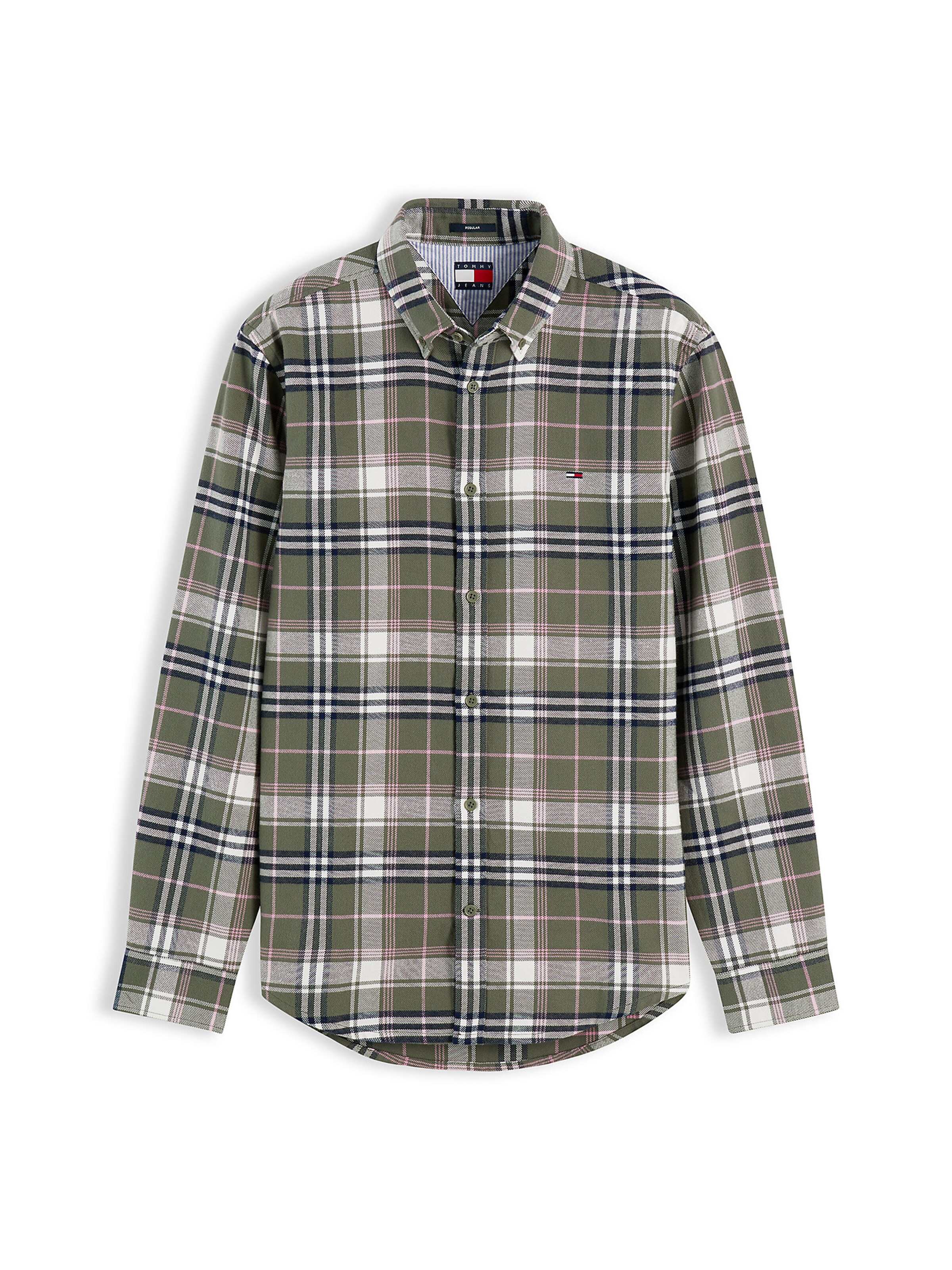 Tommy Jeans Button Up Shirt in Green: front