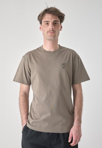 Cleptomanicx Shirt 'Sketch Gull' in Bruin: voorkant
