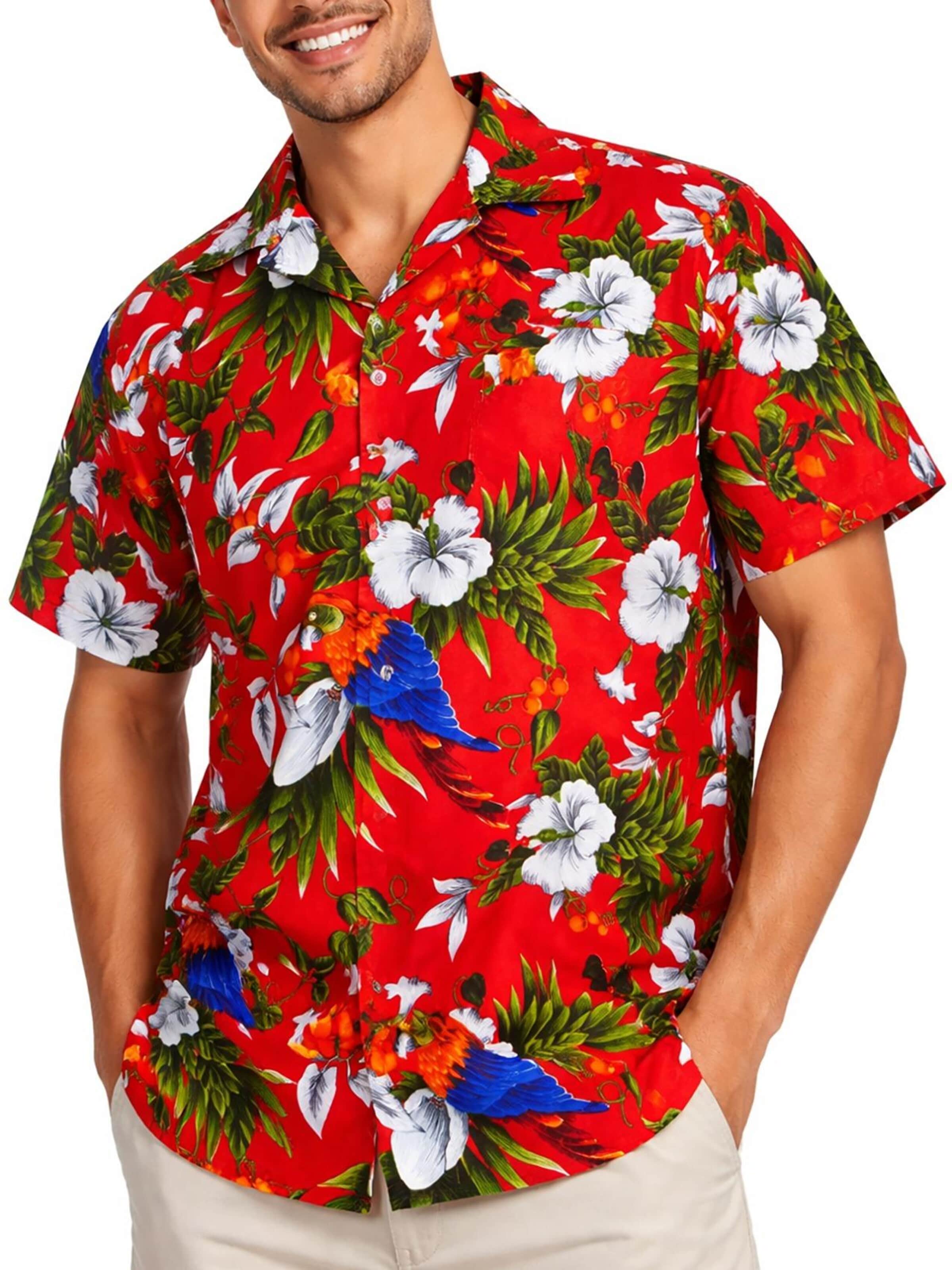 King Kameha Shirt 'Cherryparrot' in Rood: voorkant