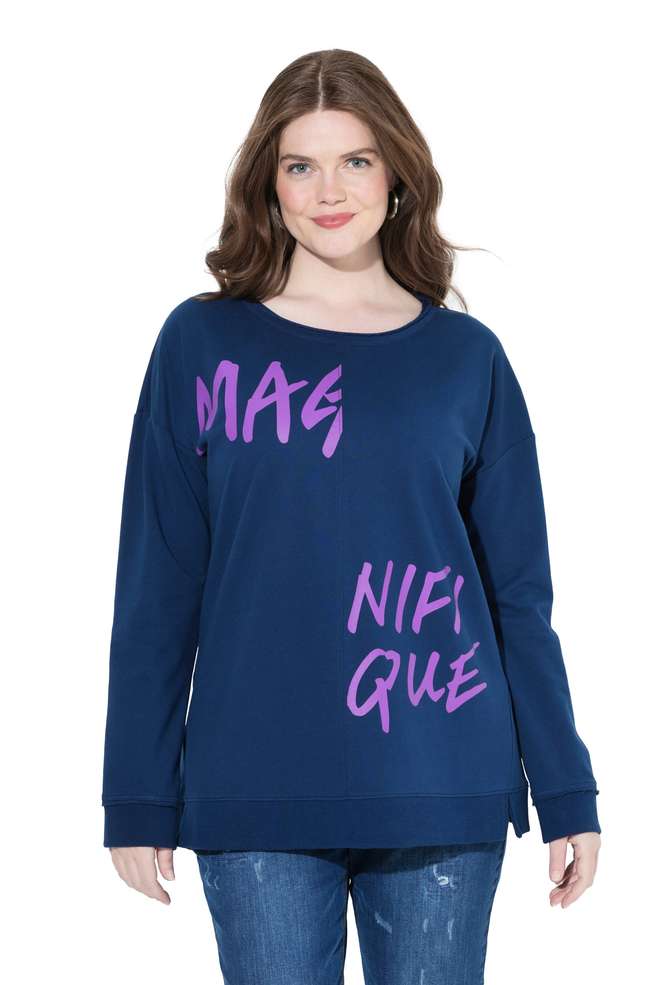 Ulla Popken Sweatshirt in Blauw: voorkant