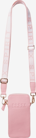 Soccx Smartphone-Tasche mit Logo und Intarsia-Webriemen in Pink: Vorderseite