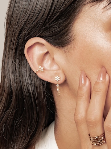 Hey Happiness Oorbellen 'Bloom Chain Stud Earrings & Blossom Ear Cuff Set' in Goud