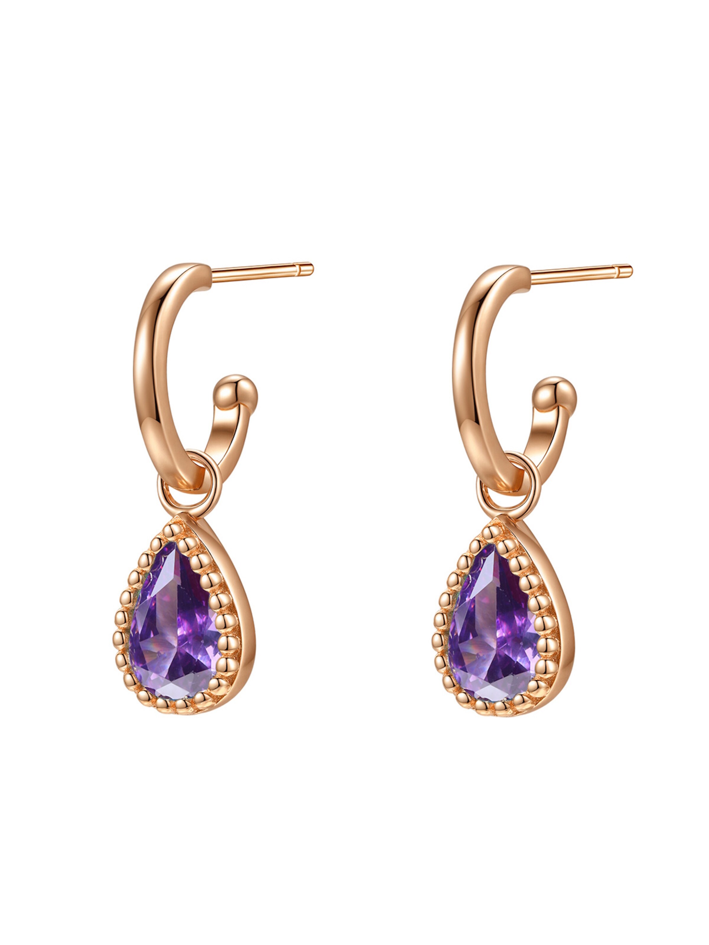 Hey Happiness - Pendientes 'February Birthstone' en oro: frente