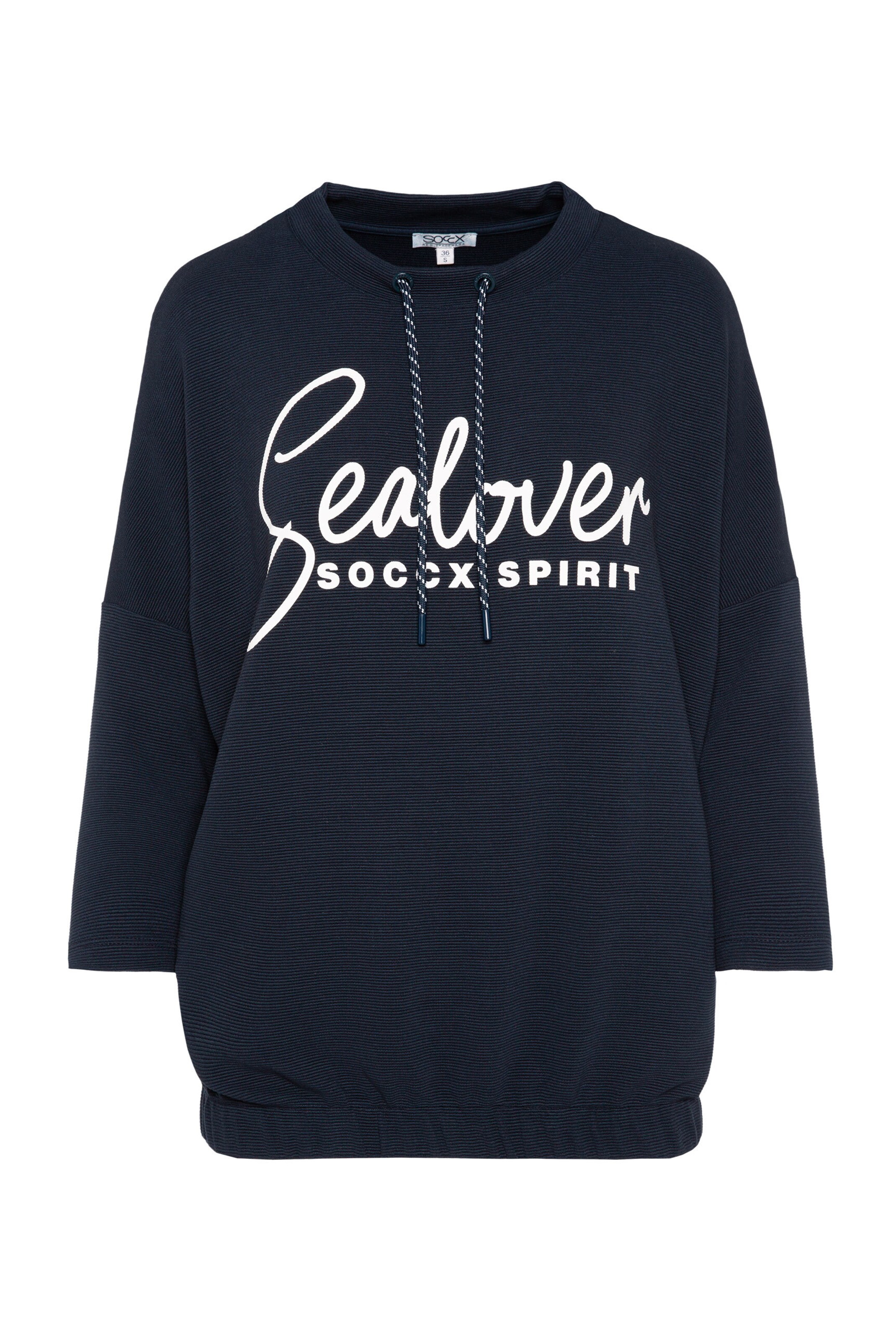 Soccx Sweatshirt mit verkürzten Ärmeln und Gummizugsaum in Blau: Vorderseite