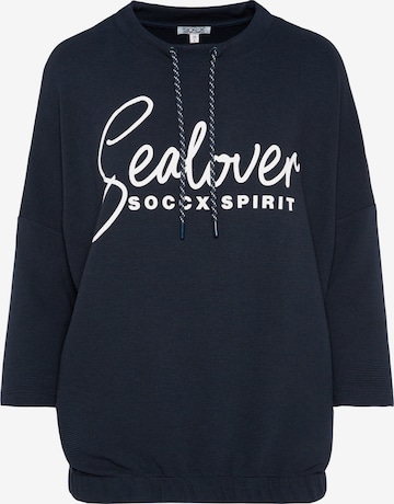 Soccx Sweatshirt mit verkürzten Ärmeln und Gummizugsaum in Blau: Vorderseite